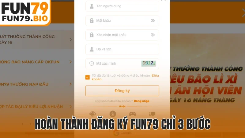 Hoàn thành đăng ký Fun79 chỉ 3 bước