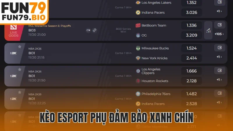 Kèo Esport phụ đảm bảo xanh chín